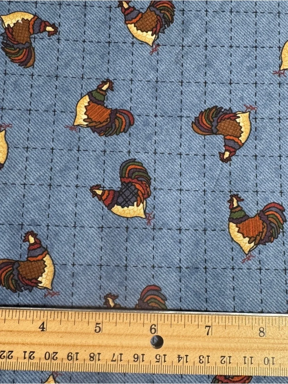 Blue Rooster Pattern Quilt cotton Fabric Home & Craft vintage 1 1/2 Yards #370